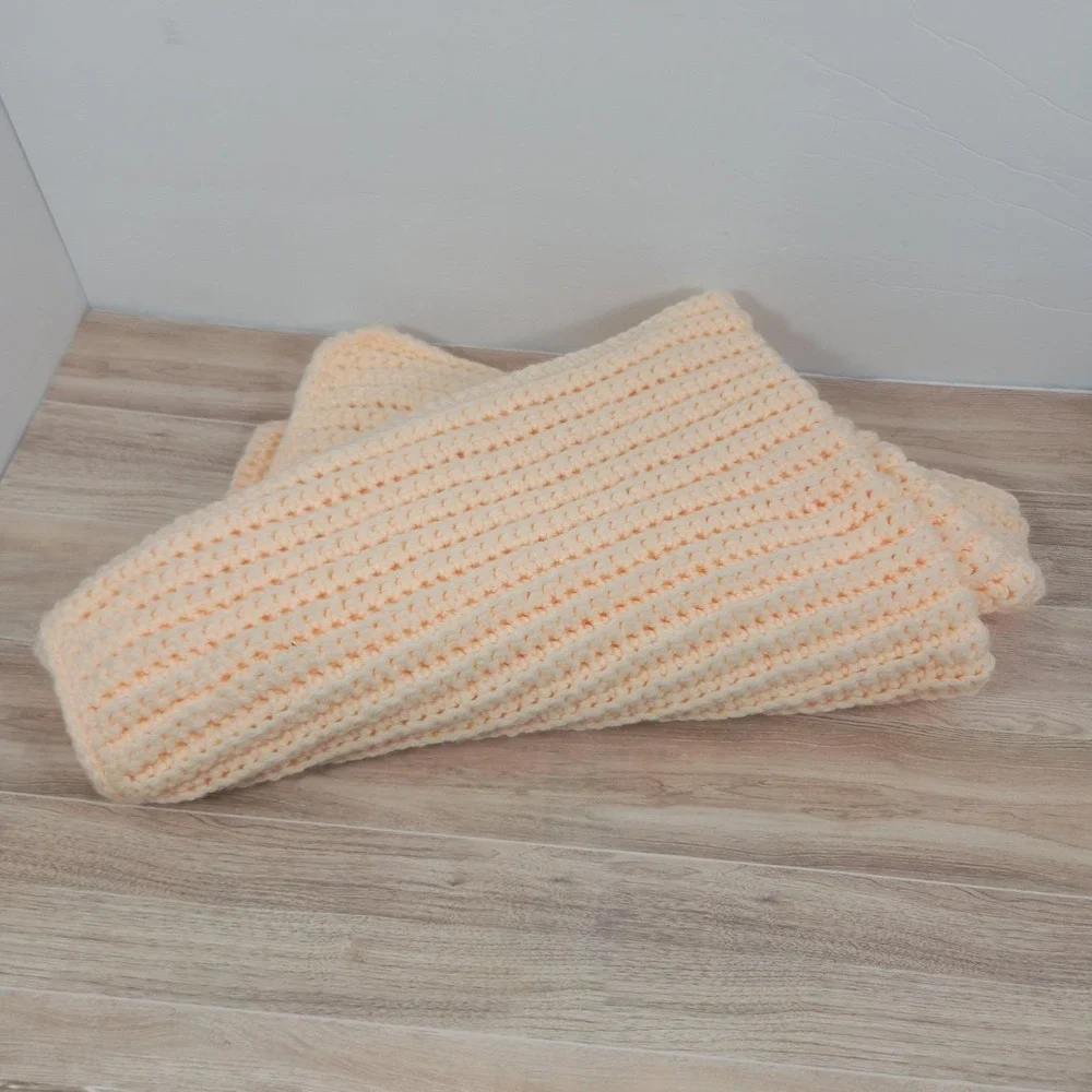 Crochet Small Throw Blanket, Lap Or Crib Blanket, Pale Peach Handmade  43